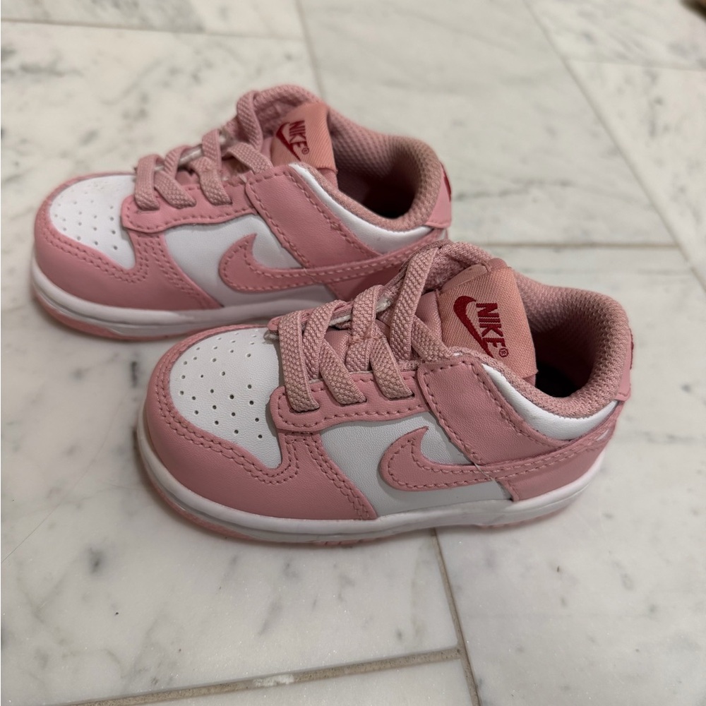 Nike Kids Pink and White Low-Top Velcro Sneakers